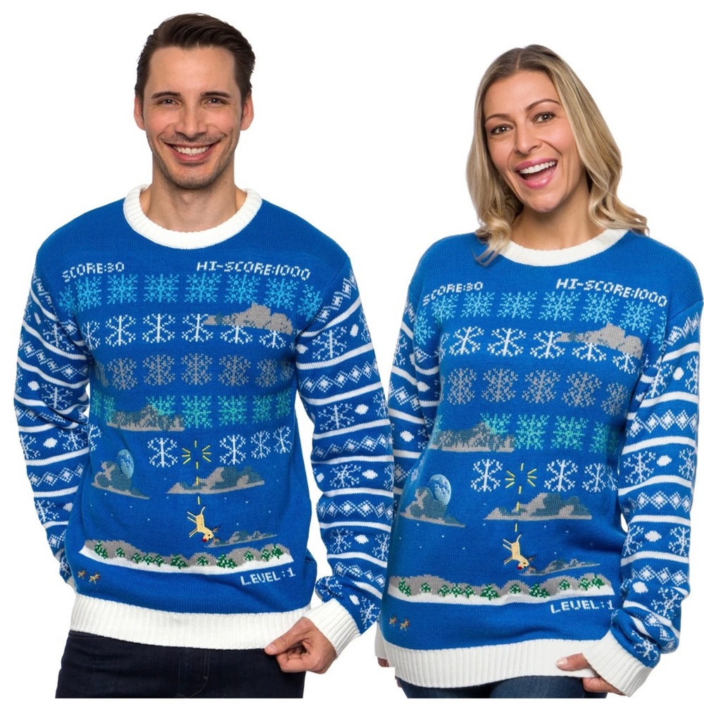 Unisex Ugly Christmas Sweater Cool Retro 80’s Space Invader Design